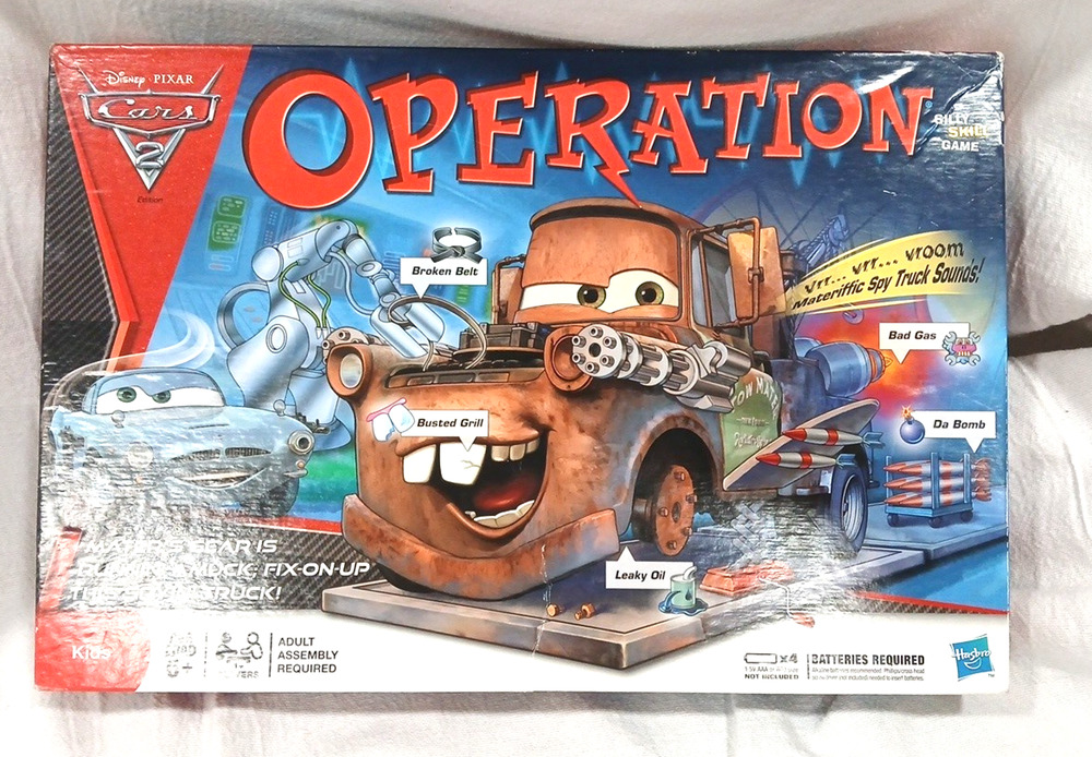 2011 Operation Disney Pixar Cars 2 Board Game 100% Complete Tested w/Batteries